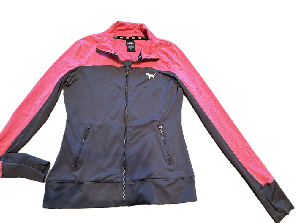 Pink Performance Jacket Black Zip Up Womens XS Y2K Athletic